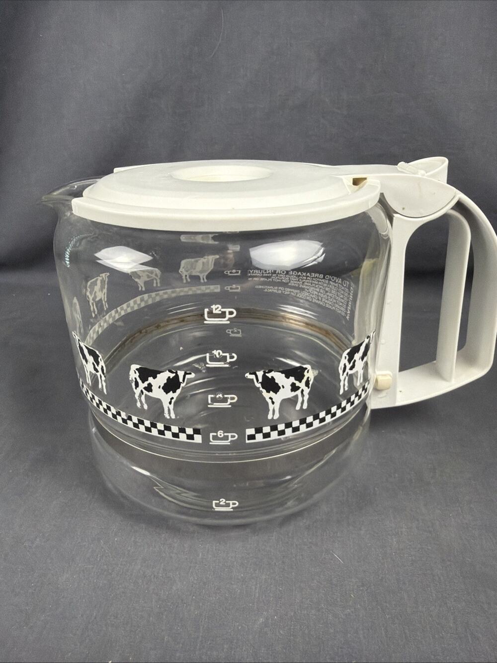 Vintage Proctor-Silex Country Cow Coffee Pot Black And White 12 Cup Carafe